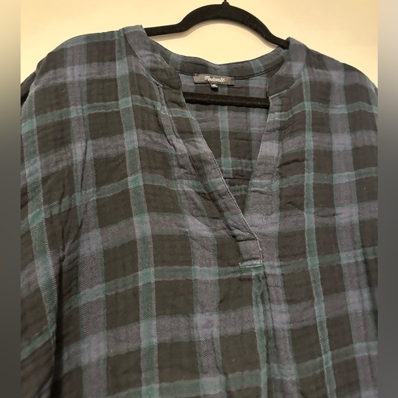 Madewell Lightspun Bubble-Sleeve Top in Plaid Dark Baltic size 4X - Picture 2 of 8
